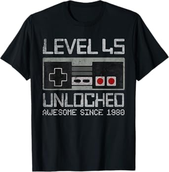 Level 45 Unlocked 45th Birthday 45 Year Old Video Gamer Men T-Shirt