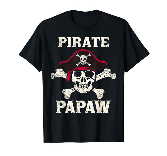 Pirate Papaw Skeleton Captain Funny Skull Pirate Papaw T-Shirt