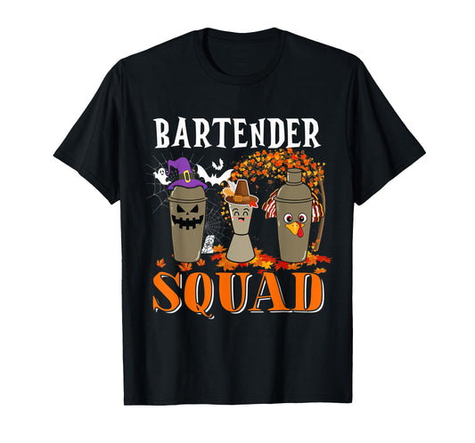 Bartender Squad Thanksgiving Halloween Fall Tre Boo Ghosts T-Shirt