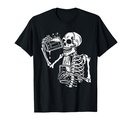 Funny Skeleton Skull Draft Beer Halloween Spooky Costume Men T-Shirt