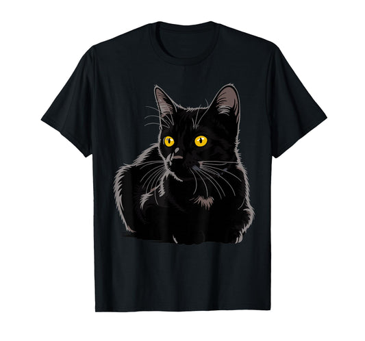 Black Cat Art Graphic with Yellow Eyes Cool Vintage T-Shirt