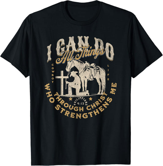 Cowboy Kneeling Cross Scripture Western Bible Verse Jesus T-Shirt