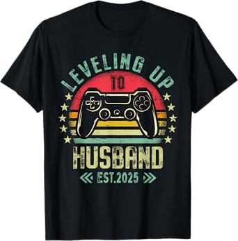 Engagement Tee for Gamer Groom Leveling Up To Husband 2025 T-Shirt