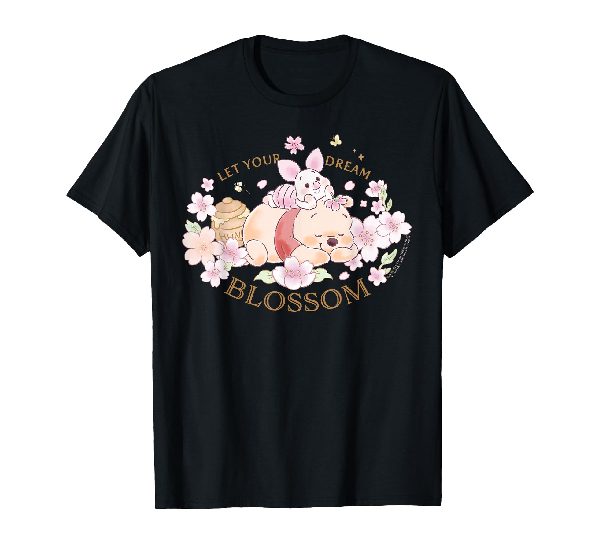 Disney Winnie The Pooh and Piglet Let Your Dream Blossom T-Shirt - T-Shirt | Black