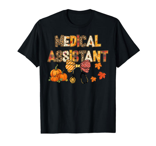 Cute Leopard Medical Assistant Stethocope Fall Coquette Bow T-Shirt