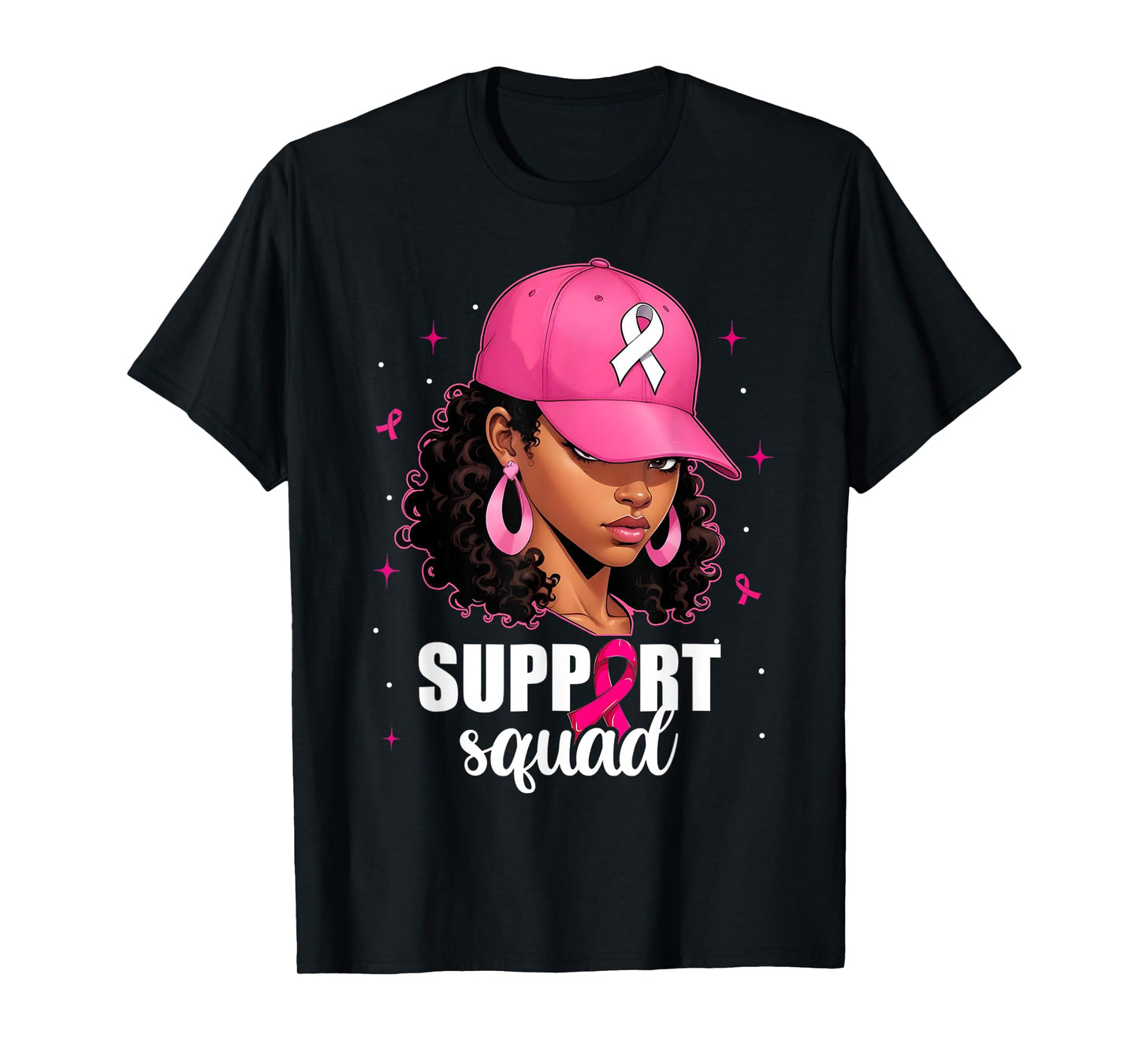 Support Squad Breast Cancer Awareness Black Women Pink Girls T-Shirt