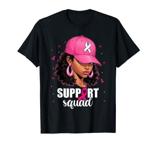 Support Squad Breast Cancer Awareness Black Women Pink Girls T-Shirt