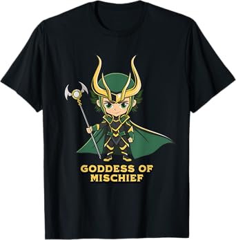 Chibi Mischief Lover Loki Variant Goddess of Mischief Unisex T-Shirt Black Small Chibi-Style Design Classic Fit Short Sleeve