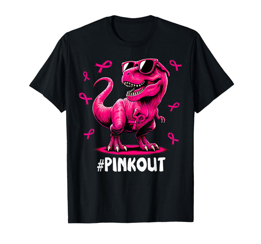 Pink Out Breast Cancer Dinosaur Ribbon Boy Girl Kid T-Shirt