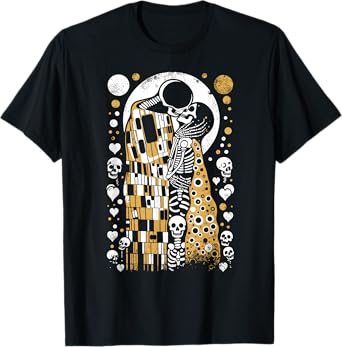 Vintage Skeletons Art Painter lover Klimt's The Kiss Embrace T-Shirt