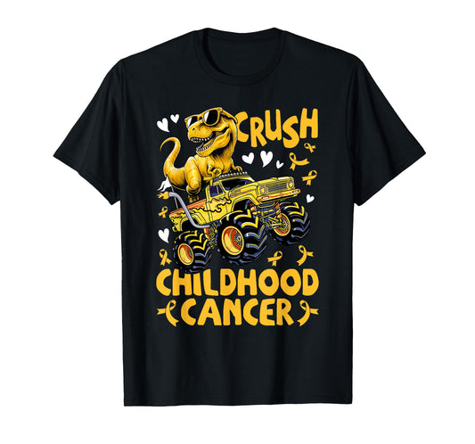 Crush Childhood Cancer Awareness Monster Truck Dinosaur T-Shirt