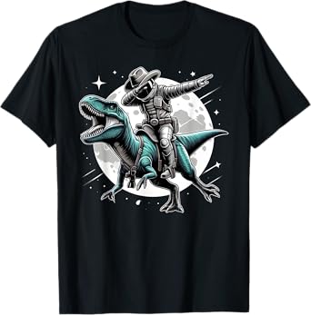 Dabbing Astronaut Cowboy T-Rex Dinosaur Space Halloween T-Shirt
