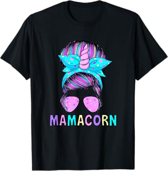 Funny Mamacorn Unicorn Messy Bun Mom Mother's Day Girl Women T-Shirt