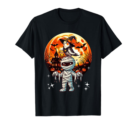 Cockatiel As Witch On Mummy Halloween Candies Basket Pumpkin T-Shirt