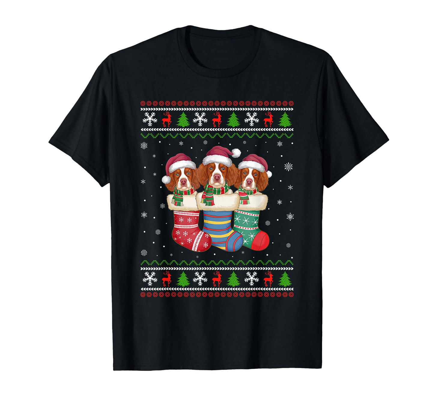 Ugly Xmas Sweater Brittany Spaniel Dog In Christmas Socks Men Women Kids T-Shirt