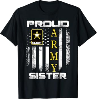 Vintage Proud Army Sister With American Flag Gift T-Shirt
