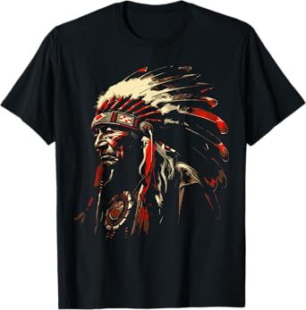 Retro Native American Indian Headdress Vintage Men Graphic T-Shirt