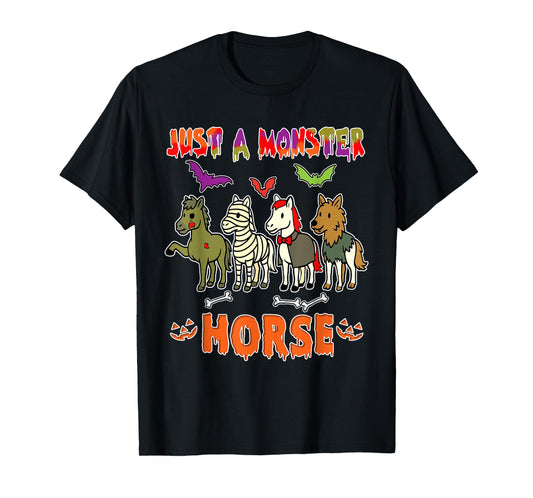 A Monster Halloween Group Horses Cosplay Zombies Mummies T-Shirt