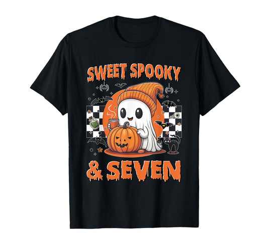 7th Birthday Sweet Spooky & Seven Cute Ghost 7 Years Old T-Shirt