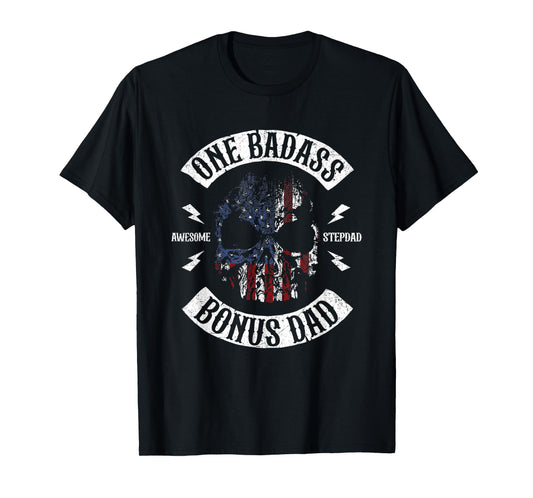 Mens One Badass Bonus Stepdad Birthday Step Dad Fathers Day T-Shirt