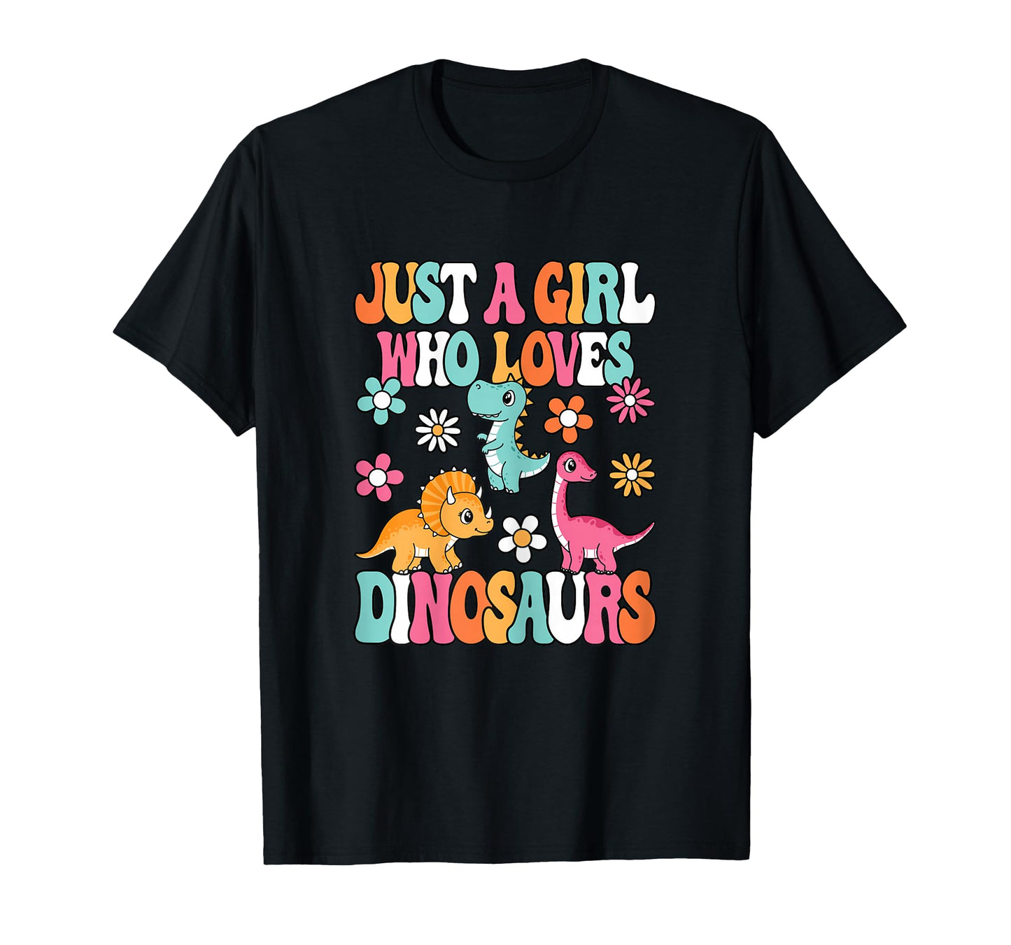 Just A Girl Who Loves Dinosaurs Cute Groovy Dino Lover Kids T-Shirt
