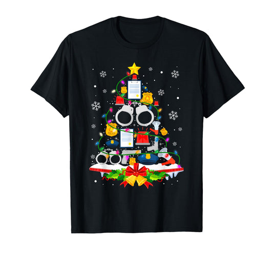 Police Christmas Tree Lights Funny Police Lover T-Shirt