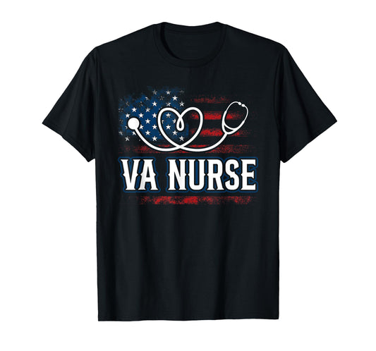 Womens American Flag VA Nurse Patriotic 4th of July Vintage T-Shirt