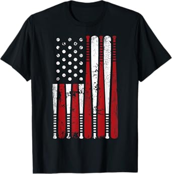 Vintage Baseball Bat American USA Flag Graphic T-Shirt