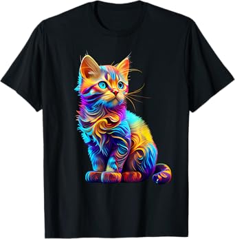 Cute Cat for Kids Kitten Lovers Colorful Art Kitty Adoption T-Shirt