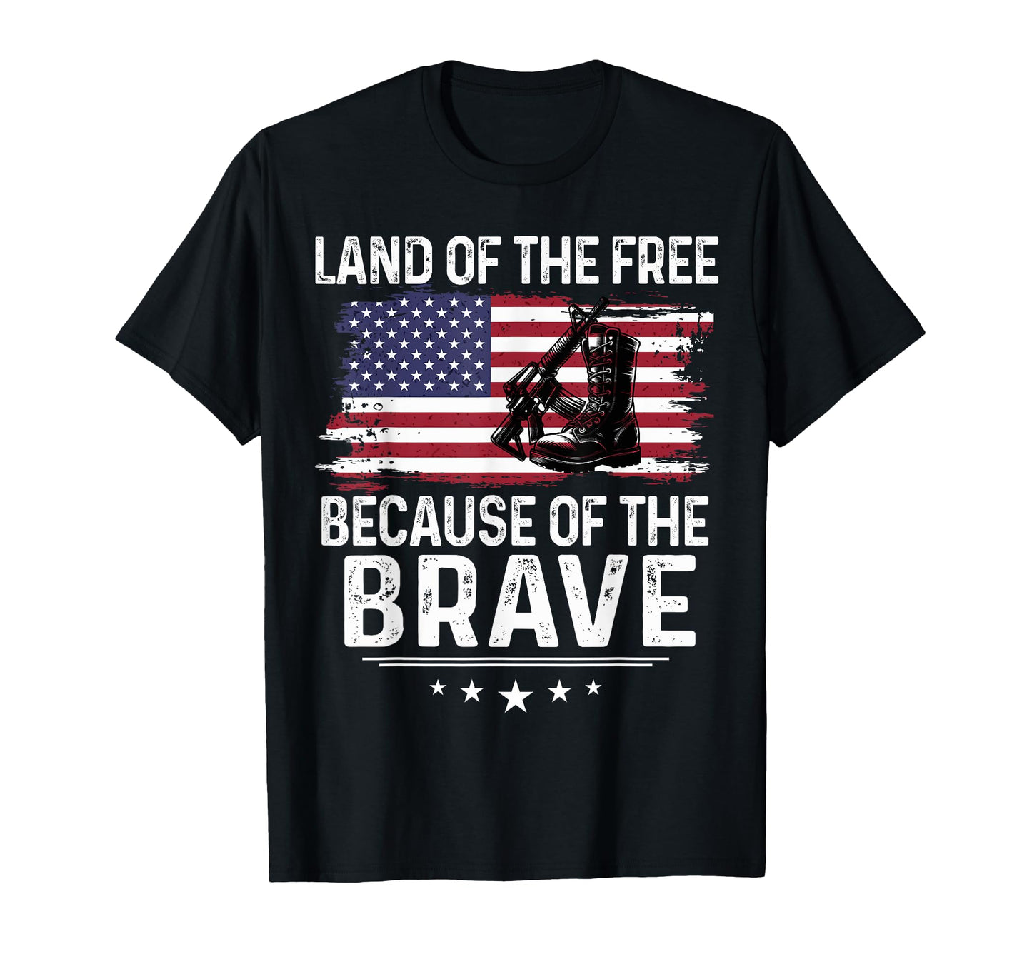 Land of the Free Because of the Brave Tee Military Boots T-Shirt