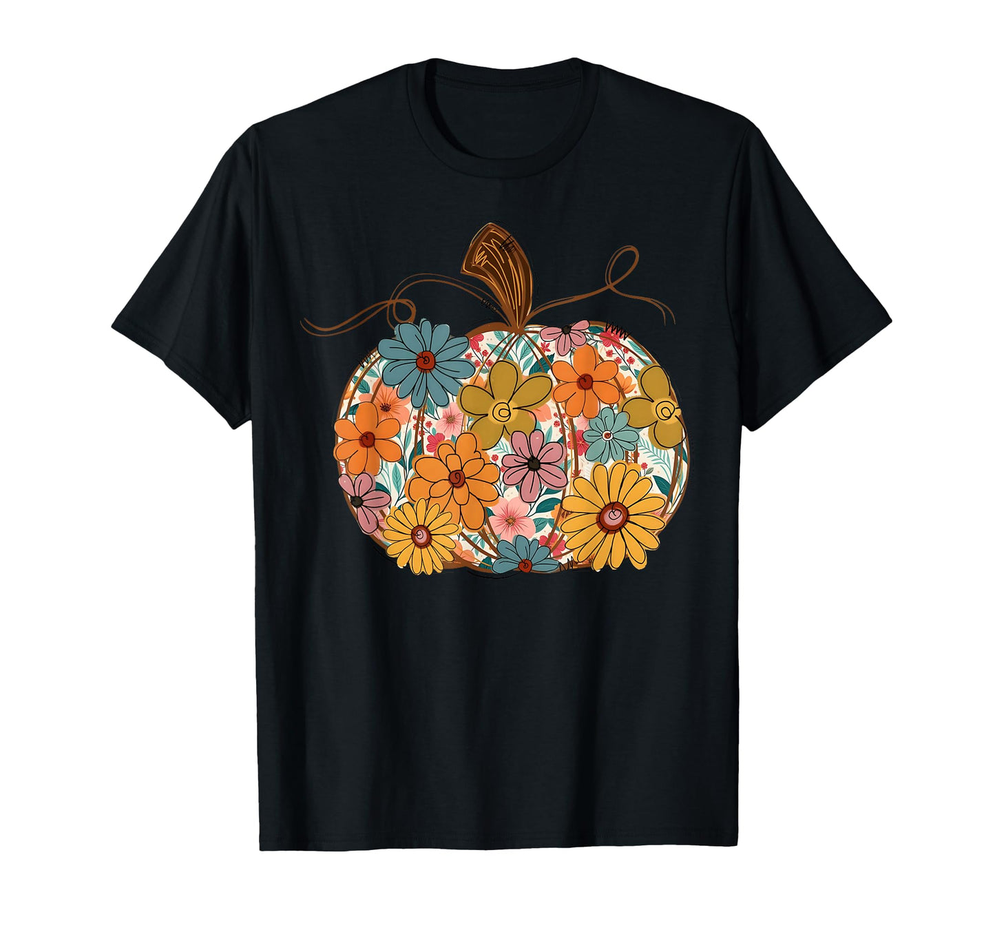 Pumpkin Floral Autumn Fall Season Wildflower Thanksgiving T-Shirt