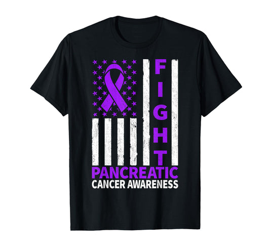 Fight Purple Ribbon Flag Pancreatic Cancer Awareness T-Shirt