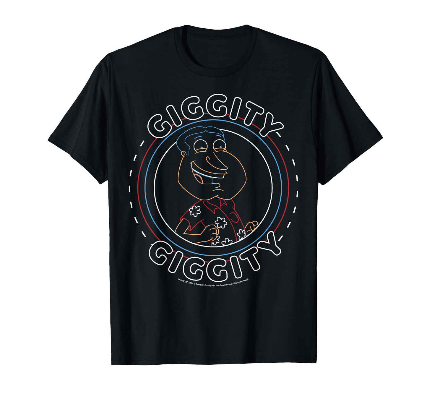 Family Guy Giggity Giggity Neon Outline Big Chest Round Logo T-Shirt