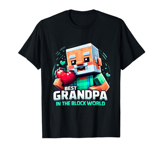 Best Grandpa in the Block World Pixel Gaming Father Day T-Shirt