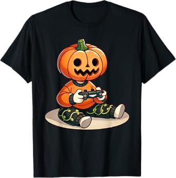 Halloween Pumpkins Head Gamer Video Gaming Boys Kids Cute T-Shirt