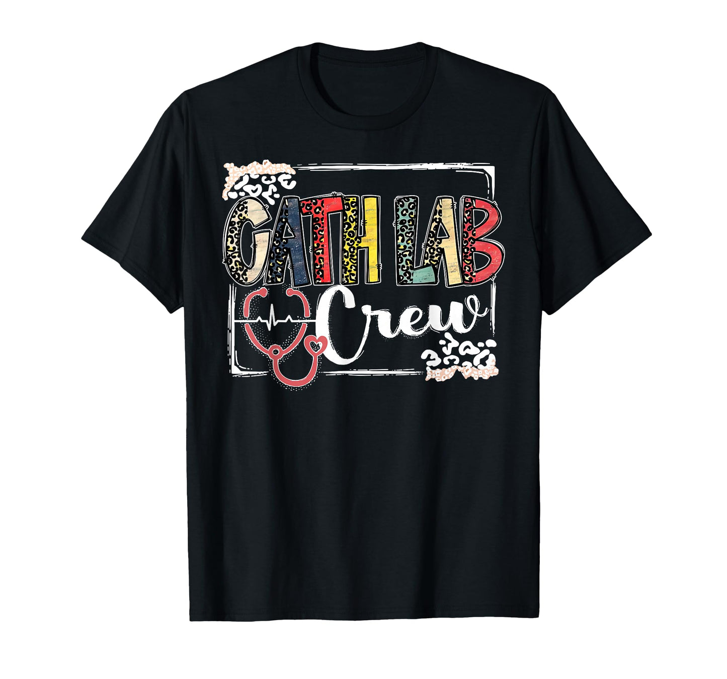 Retro Leopard Cath Lab Crew Cardiology Cardiac Nurse Nursing T-Shirt