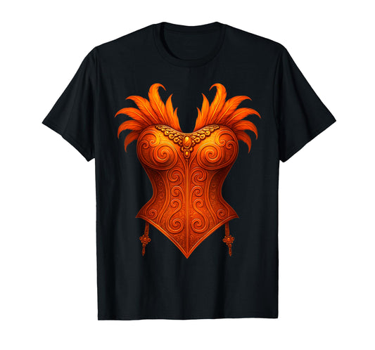 Showgirl Costume Illusion Orange Corset Feather Halloween T-Shirt