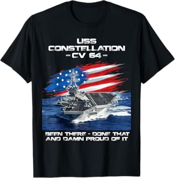 USS Constellation CV 64 Aircraft Carrier Veteran USA Flag Women Men T-Shirt