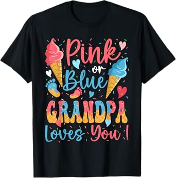 Pink or Blue Grandpa Loves You Ice Cream Gender Reveal T-Shirt