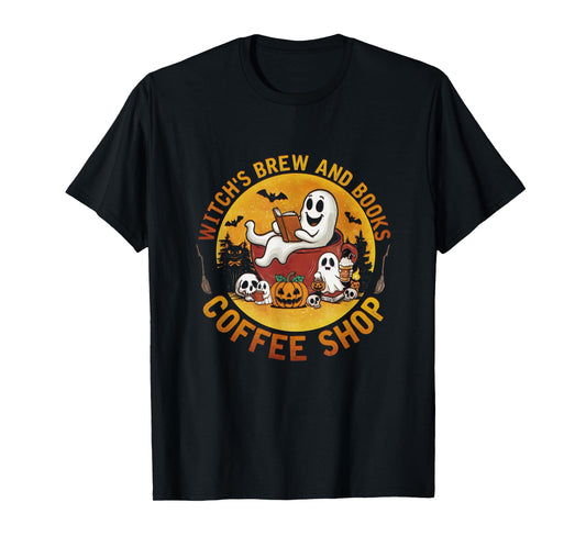 Ghost Witch's Brew And Book Coffee-Shop Halloween Costume T-Shirt