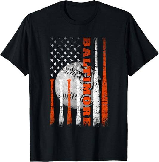 Vintage Baltimore Maryland American Flag Baseball Weathered T-Shirt