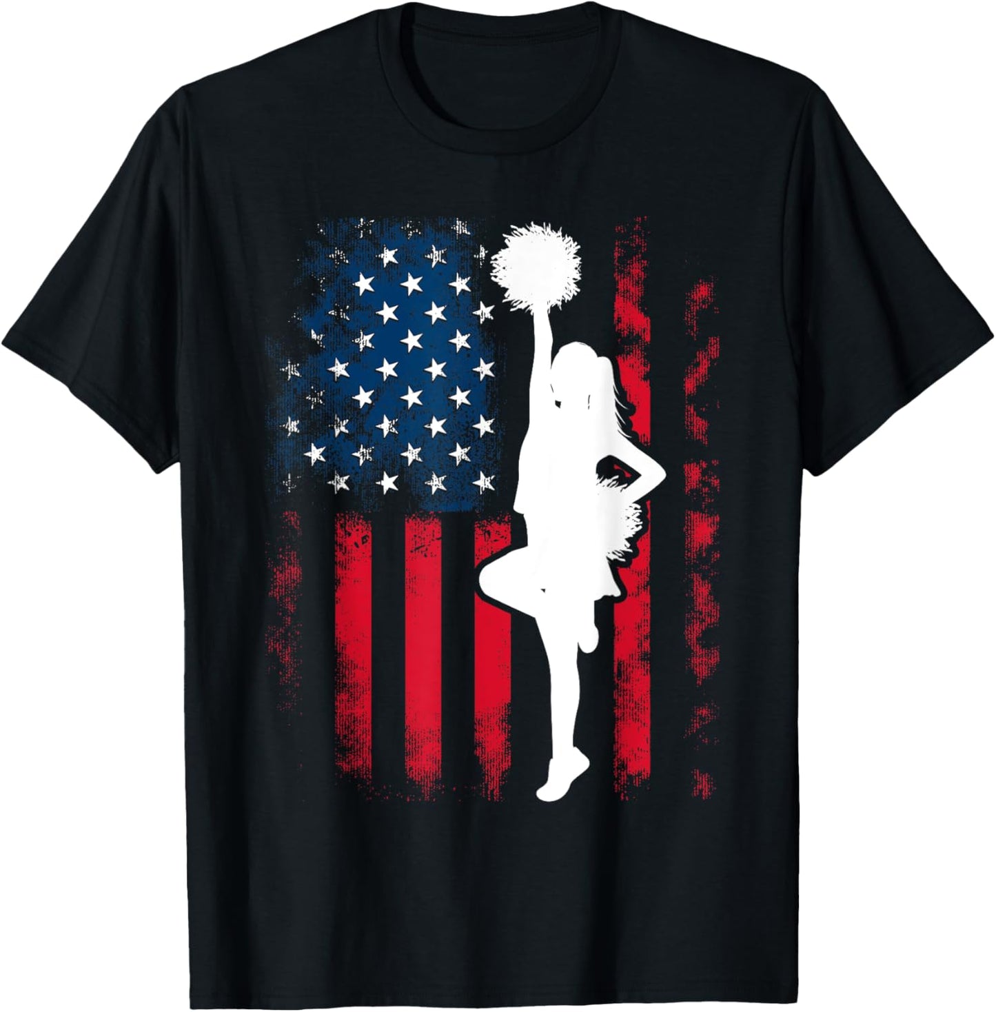 Patriotic Cheerleader US Flag 4th Of July Cheerleading T-Shirt