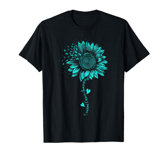 Ovarian Cancer Awareness Sunflower Teal Ribbon Warriors T-Shirt