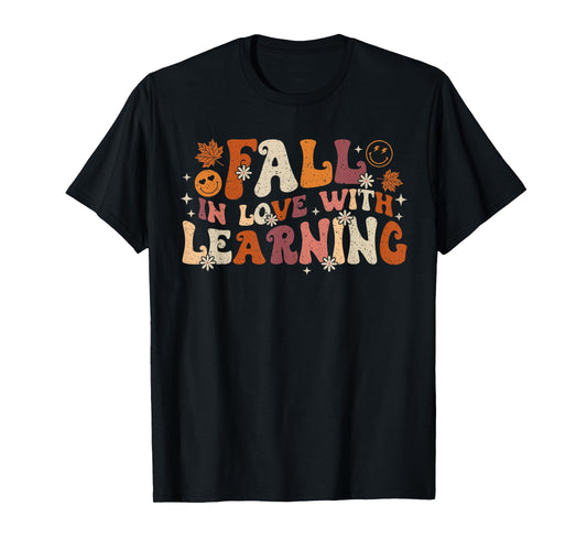 Fall In Love With Learning Autum Thanksgiving Teacher Kids T-Shirt