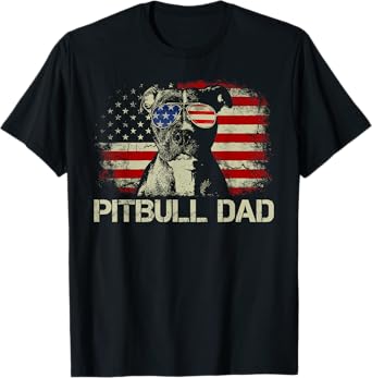 Best Pitbull Dad Ever Shirt American Flag 4th Of July Gift T-Shirt