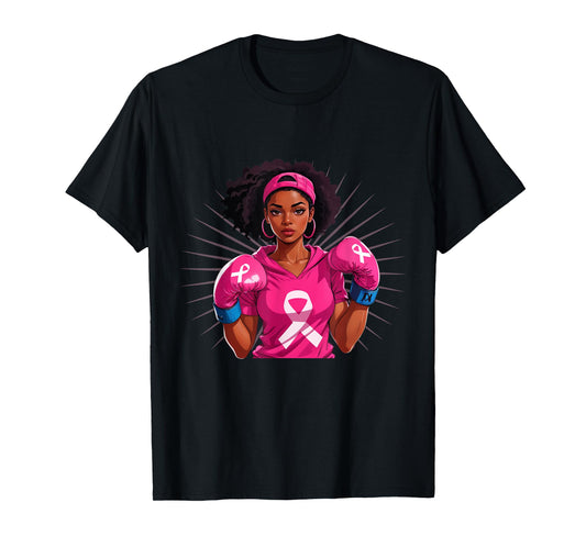 Breast Cancer Awareness African American Woman Boxing Gloves T-Shirt