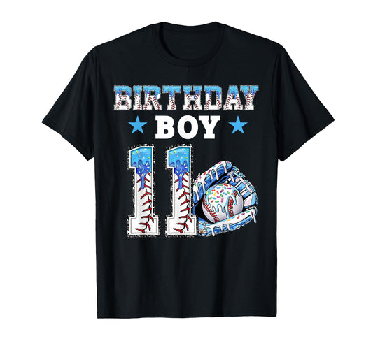 11th Birthday Boy Baseball Drip Ice Cream 11 Year Old Kids T-Shirt