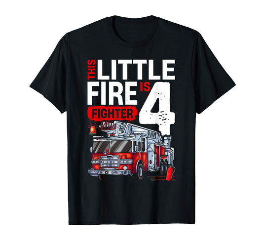 4 Year Old Firefighter Birthday Party Fire Truck 4th T-Shirt