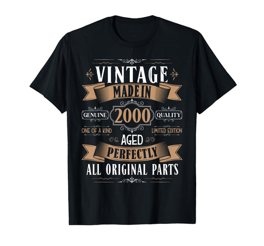 Vintage 25th birthday men Born 2000 25 years old Bday mens T-Shirt