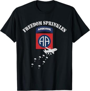 Proud U.S. 82nd Airborne Veterans Day Gifts Mens 82nd Airborne Division Paratrooper Veteran Freedom Sprinkles Black 3X-Large Unisex-Adults Short Sleeve Crew Neck T-Shirt